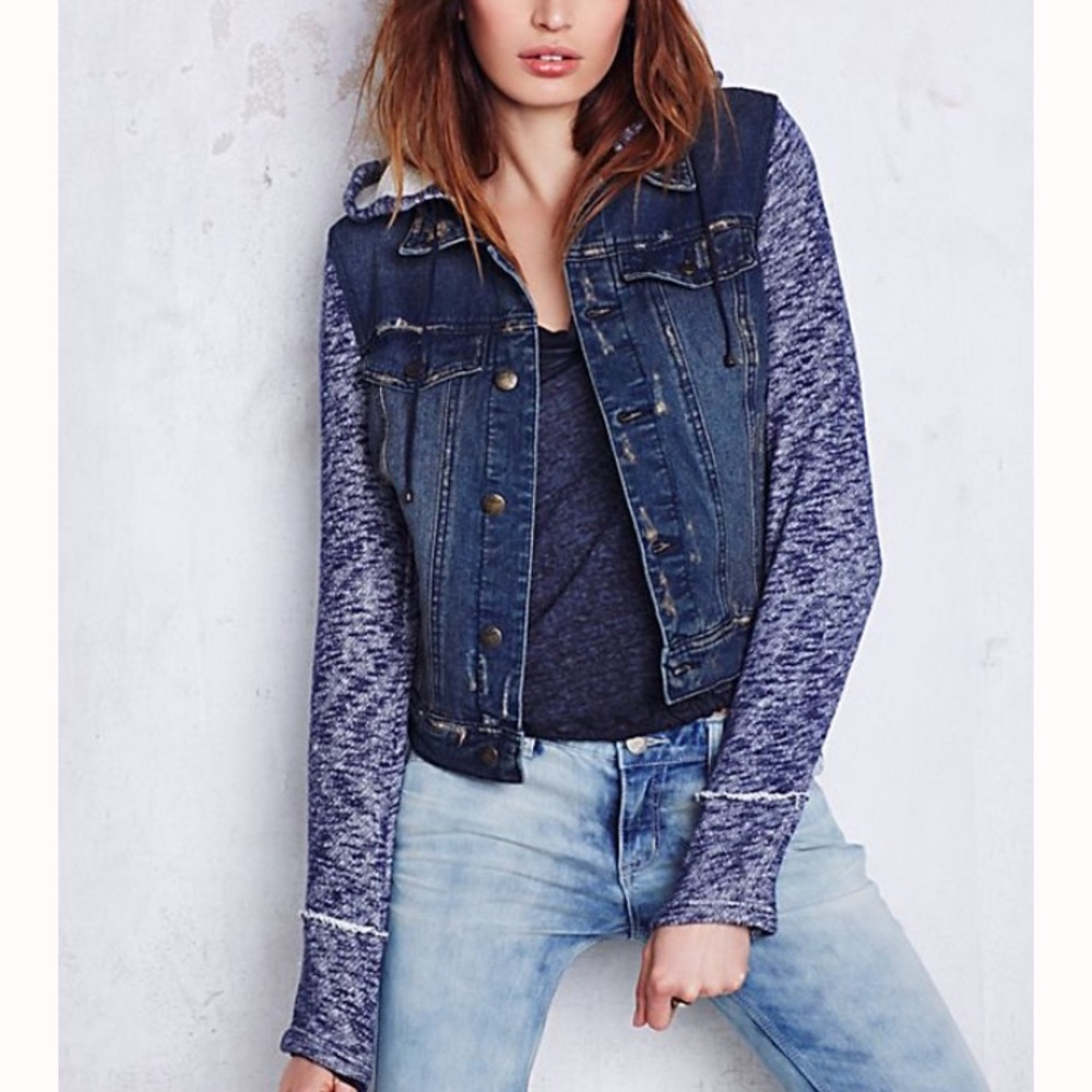 ✨Free People Knit Hooded Denim Jacket✨